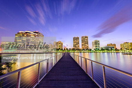 West Palm Beach, Florida, USA downtown skyline on the intracoastal waterway.