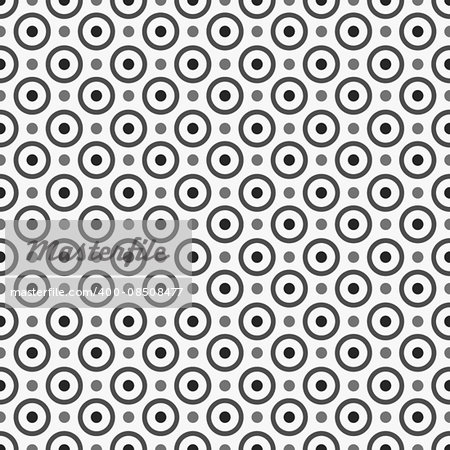 Pattern with circles and dots, black and white texture, seamless vector background.