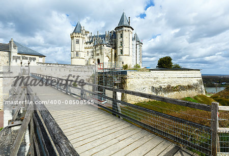 View of the Saumur castle on the banks of the Loire River, France. Constructed in the 10th century, was rebuilt in the later 12th century.