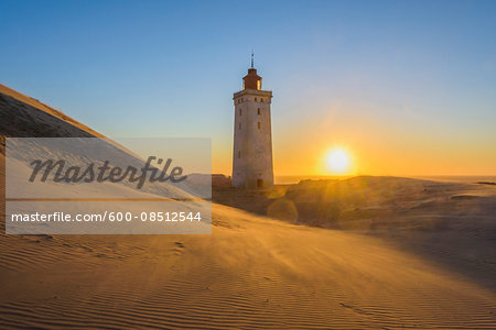 Lighthouse and Dunes, Rubjerg Knude at Sunset, Lokken, North Jutland, Denmark