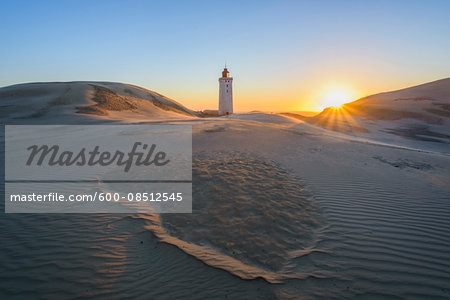 Lighthouse and Dunes, Rubjerg Knude at Sunset, Lokken, North Jutland, Denmark