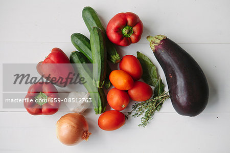 Vegetables and herbs for ratatouille