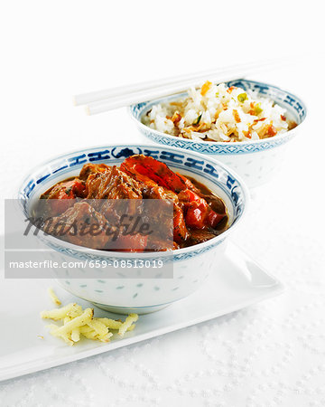 Beef rendang with rice (Indonesia)