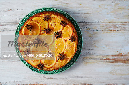 Upside-down flourless orange cake with star anise