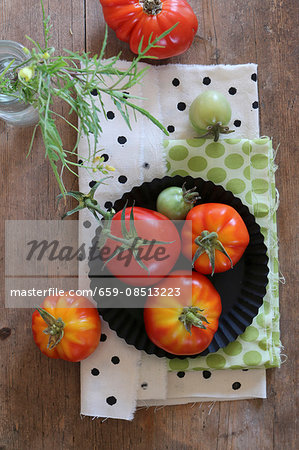 An arrangement of fresh garden tomatoes