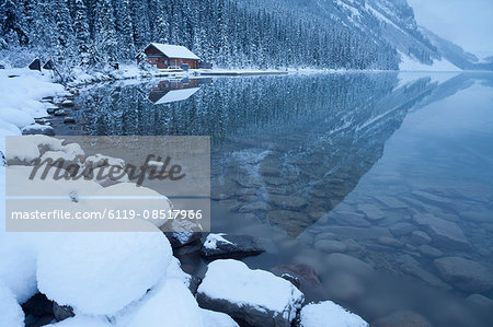 Boat house at Lake Louise, Banff National Park, UNESCO World Heritage Site, Rocky Mountains, Alberta, Canada, North America