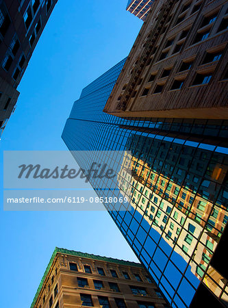 Looking up through Boston skyscrapers, Boston, Massachusetts, New England, United States of America, North America