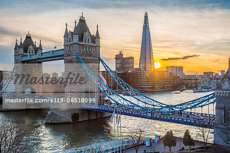 Tower Bridge, River Thames and the Shard in London, England, United Kingdom, Europe