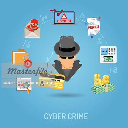 Cyber Crime Concept with Flat Icons for Flyer, Poster, Web Site on Theme Phishing.