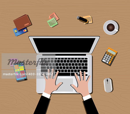 workspace with computer keyboard mouse coffee smartphone vector illustrator