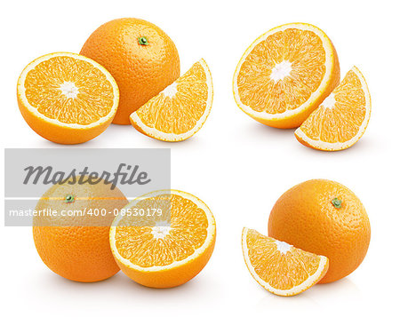 Set of group orange citrus fruit isolated on white with clipping path
