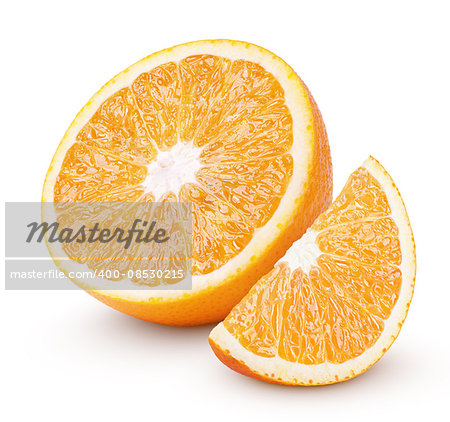 Half and slice orange citrus fruit isolated on white with clipping path