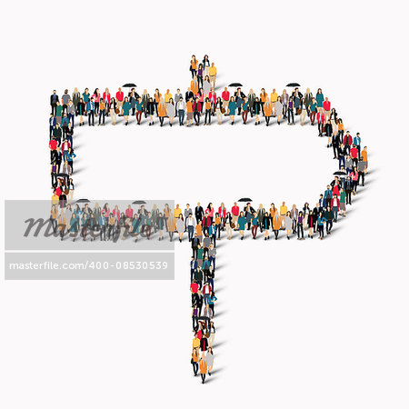 A large group of people in the form of a road sign. illustration