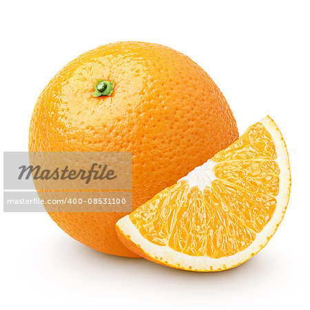 Orange citrus fruit with slice isolated on white with clipping path
