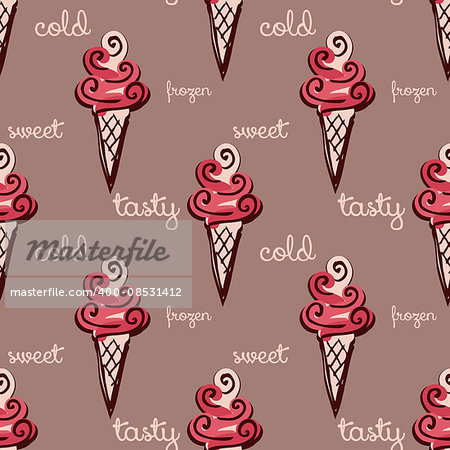 brown seamless pattern with big  ice-cream. vector