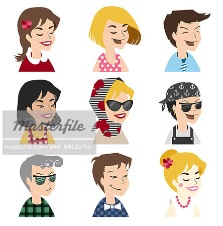 People vector icons. Avatar in retro style. Face located in user profile.