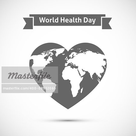Earth map on heart. World health day concept Earth map on heart. World health day concept