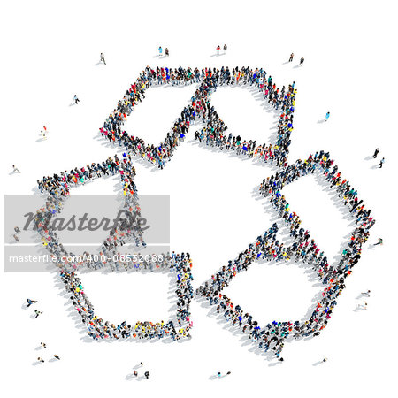 A large group of people in the shape of an arrow, recucled , icon , isolated on white background, 3D illustration.