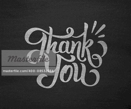 Thank You handdrawn lettering on black chalkboard. Vintage grunge background. Modern calligraphy text for thanksgiving or international thank you day. Vector illustration. Retro poster with typography
