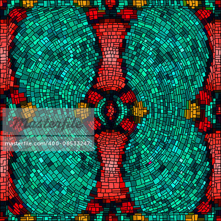 Geometrical background with bright mosaic drawing.  Seamless patterns.  Vector illustration.