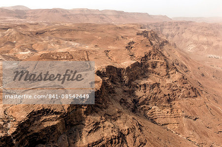 Roman military camp ruins and the Judaean desert, seen from the Masada fortress, UNESCO World Heritage Site, Israel, Middle East