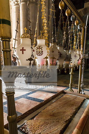 Stone of Unction, Church of the Holy Sepulchre, Old City, Jerusalem, UNESCO World Heritage Site, Israel, Middle East