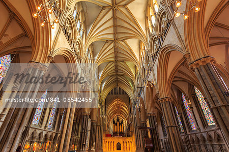 Nave and Choir Screen, Lincoln Cathedral interior, one of Europe's finest Gothic buildings, Lincoln, Lincolnshire, England, United Kingdom, Europe