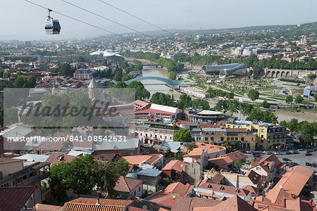 Skyline of the Old City from above with Peace Bridge, Tblisi, Georgia, Central Asia, Asia