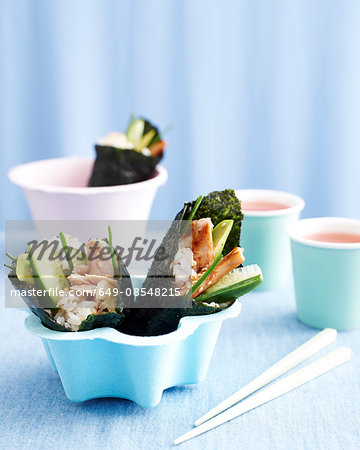 Sushi rolls in bowl, kids lunch idea