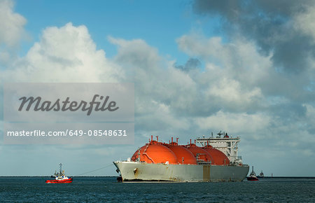 LNG or liquid natural gas tanker entering Rotterdam harbour, to dock at a the new LNG terminal