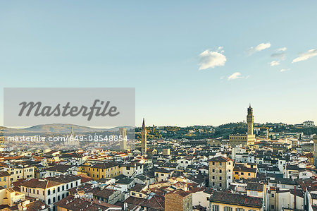 High angle cityscape and Palazzo Vecchio, Florence, Italy