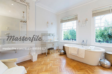 Home showcase interior bathroom with parquet floors