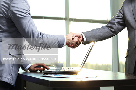Business handshake. Morning at the office