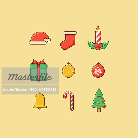 Set of colorful simple christmas icon