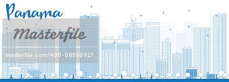 Outline Panama City skyline with blue skyscrapers. Vector Illustration