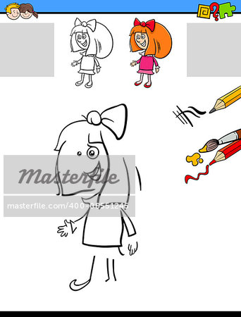 Cartoon Illustration of Drawing and Coloring Educational Task for Preschool Children with Kid Boy Character