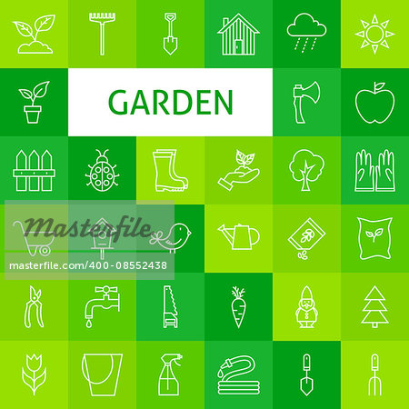 Line Art Garden and Flowers Icons Set. Vector Set Modern Outline Nature Gardening Tools.