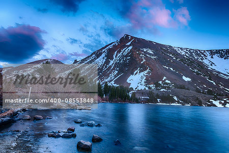 Beautiful vivid sunset at Big Virginia Lake, Eastern Sierra Nevada. California, USA