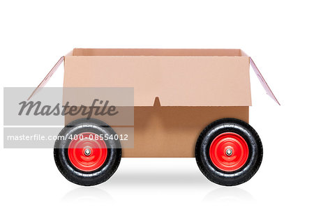 mail  delivery moving box on wheels  isolated on white background