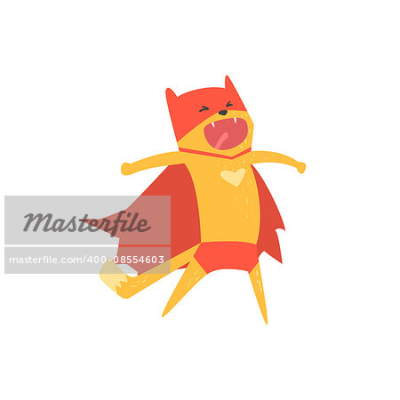 Super Hero Cat Shouting Flat Geometrical Design Cool  Vector Icon On White Background