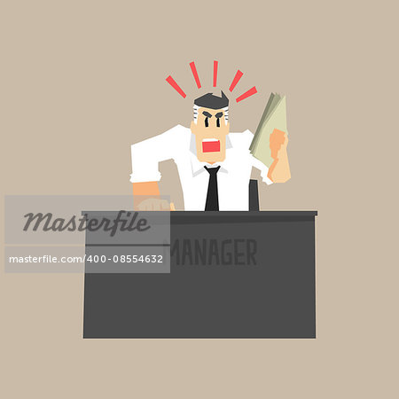 Angry Top Manager Primitive Geometric Cartoon Style Flat Vector Design Isolated Illustration