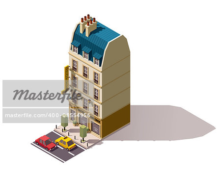 Isometric Paris building with hotel