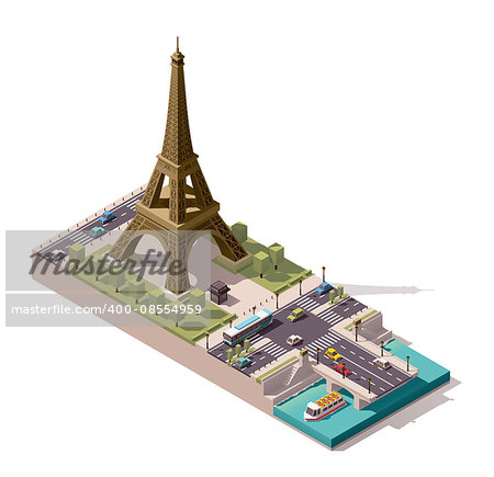 Simplified isometric Eiffel Tower and Jena Bridge