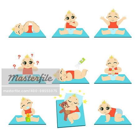 Cute Baby Isolated Flat Vector Cartoon Style Adorable Illustrations Set On White Background