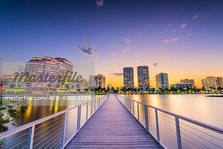 West Palm Beach, Florida, USA downtown skyline on the intracoastal waterway.