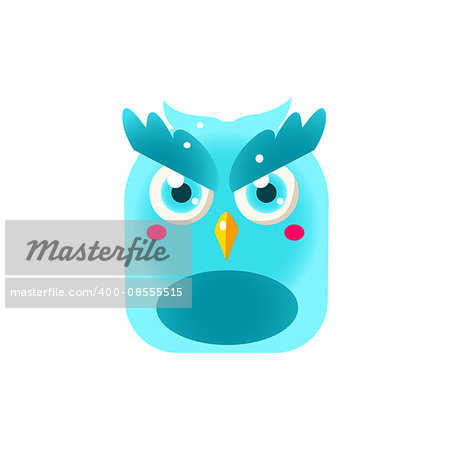 Blue Owl Chick Square Icon Colorful Bright Childish Cartoon Style Icon Flat Vector Design Isolated On White Background