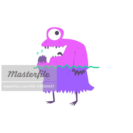 Standing In Water Monster On The Beach Childish Funny Flat Vector Illustration Isolated On White Background