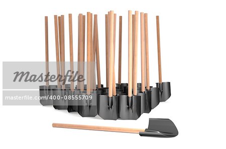 Set of standing shovel with wood graft