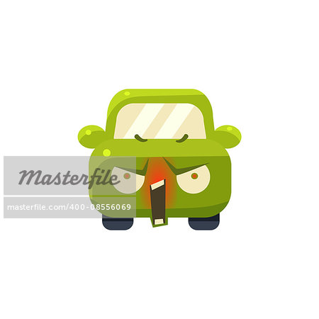 Enraged Green Car Emoji Cute Childish Style Character Flat Isolated Vector Icon