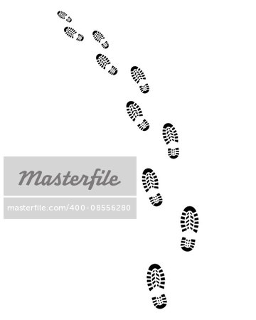 Trail of shoes prints, turn left,vector